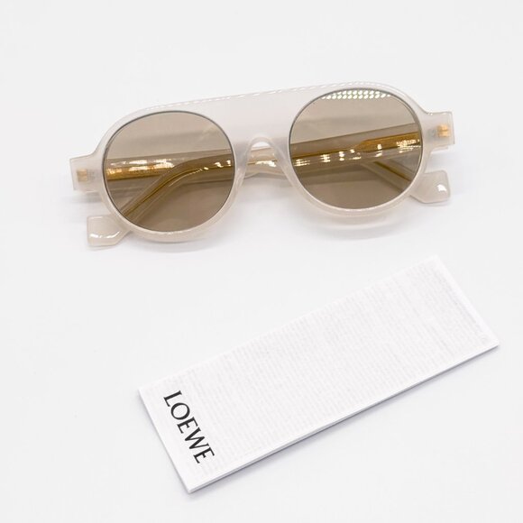 NEW LOEWE LW40020I 21E WHITE BROWN ROUND SUNGLASSES LOEWE - Picture 10 of 11